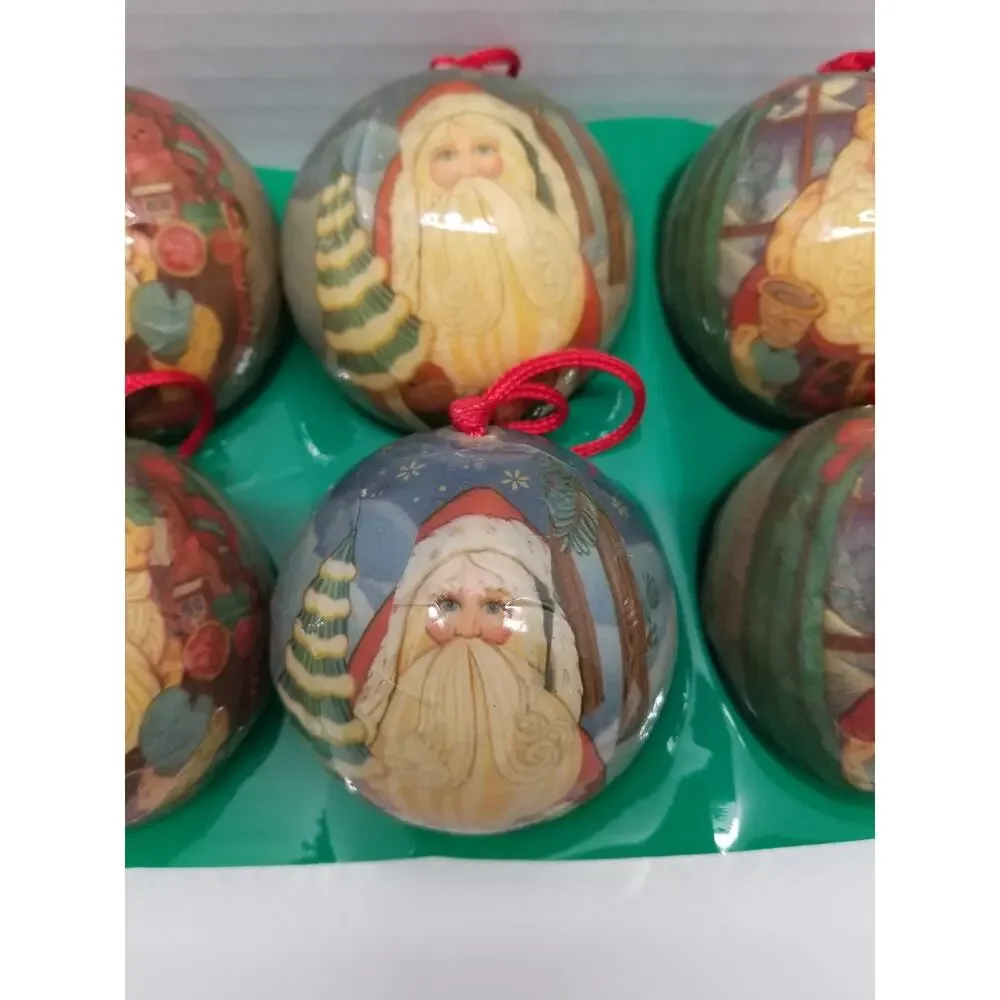 Vintage Christmas Old World Father Santa Claus Decoupage Ornaments Set of 6